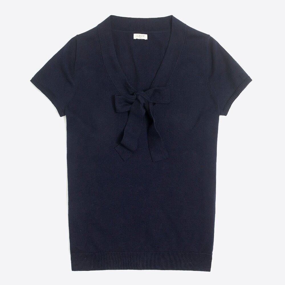 J. Crew Dark Blue Short Sleeve Top with Tie - Picture 2 of 8